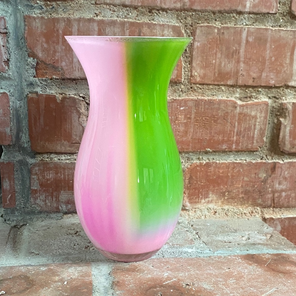 Pink and Green Glass Vase - Picture 1 of 6